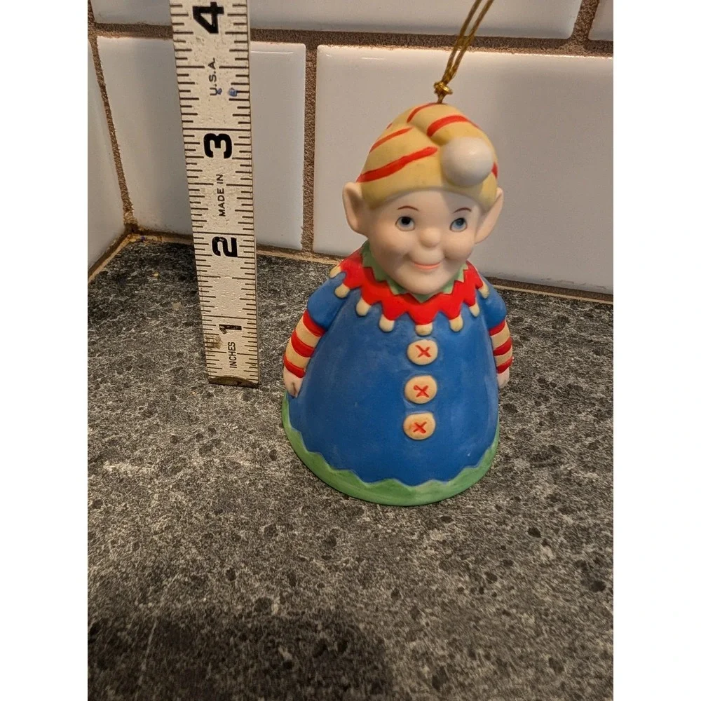 Vintage Christmas‎ Elf Bell~ Ceramic Figurine clapper stocking feet 3 1/2 inch